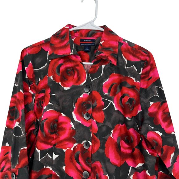 Westbound Petites Rose Print Button-Up Blouse Women SZ 12P Wrinkle-Free Cotton - Picture 10 of 12